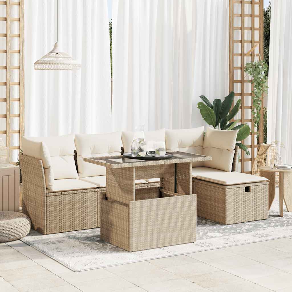 Soffgrupp För Trädgården Med Dynor 6 Delar Beige Konstrotting