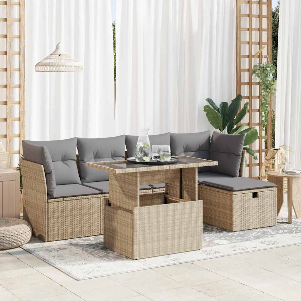 Soffgrupp För Trädgården Med Dynor 6 Delar Beige Konstrotting