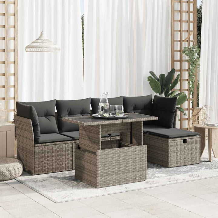 Soffgrupp För Trädgården Med Dynor 6 Delar Beige Konstrotting
