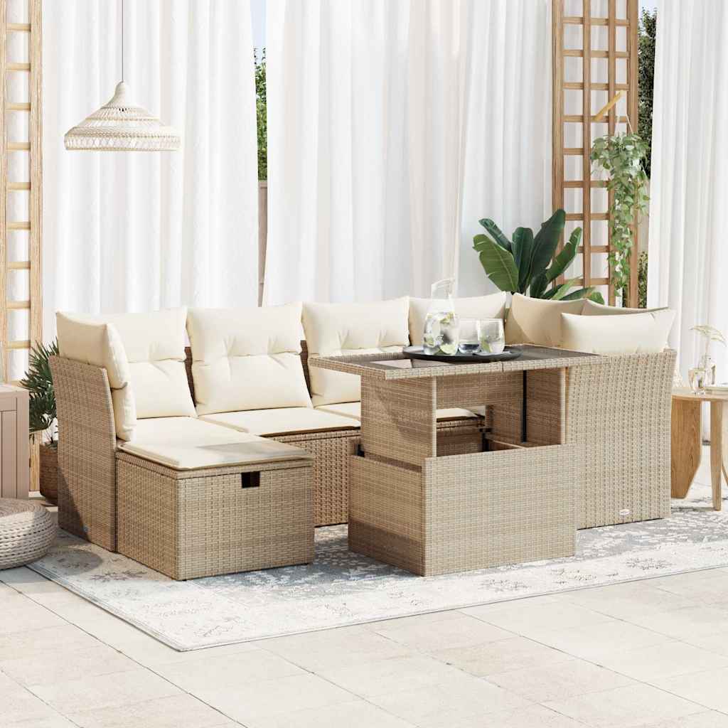 Matgrupp För Trädgården Med Dynor 7 Delar Beige Konstrotting