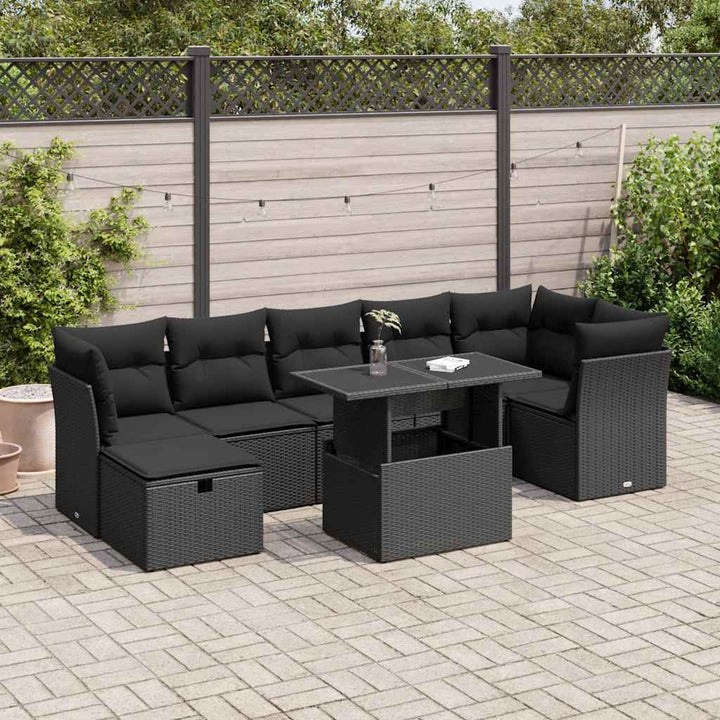 Loungegrupp För Trädgården Med Dynor 8 Delar Svart Konstrotting