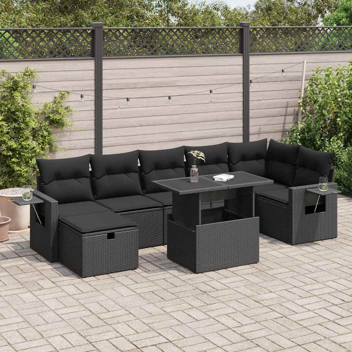 Loungegrupp För Trädgården Med Dynor 8 Delar Svart Konstrotting