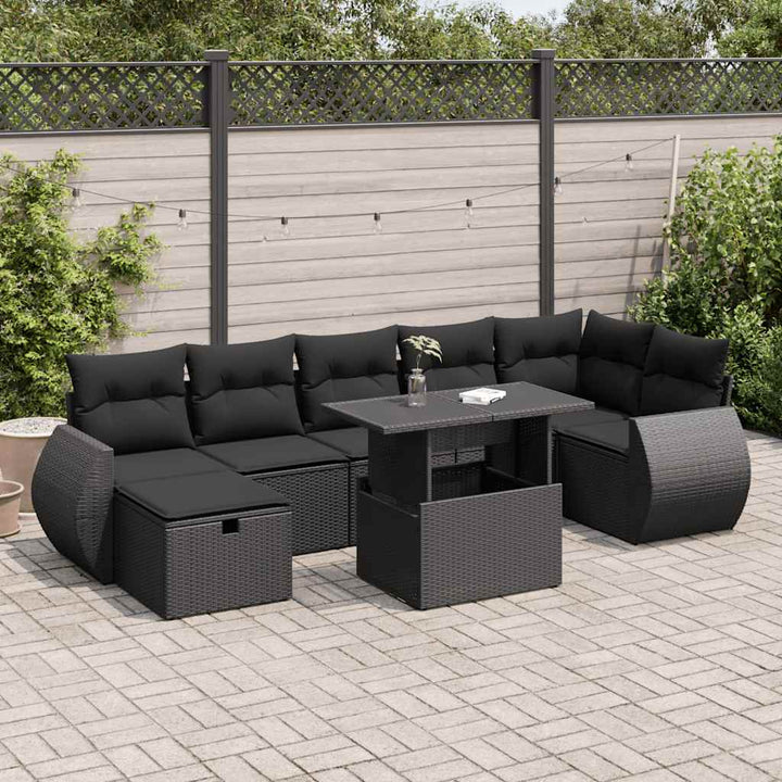Loungegrupp För Trädgården Med Dynor 8 Delar Svart Konstrotting