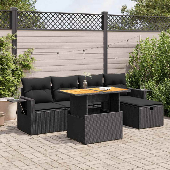 Loungegrupp Med Dynor 6 Delar Svart Konstrotting