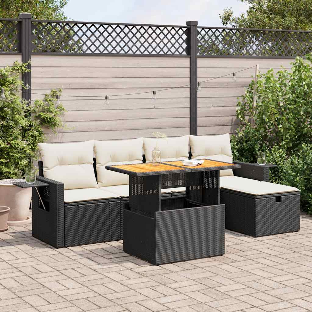 Loungegrupp Med Dynor 6 Delar Svart Konstrotting