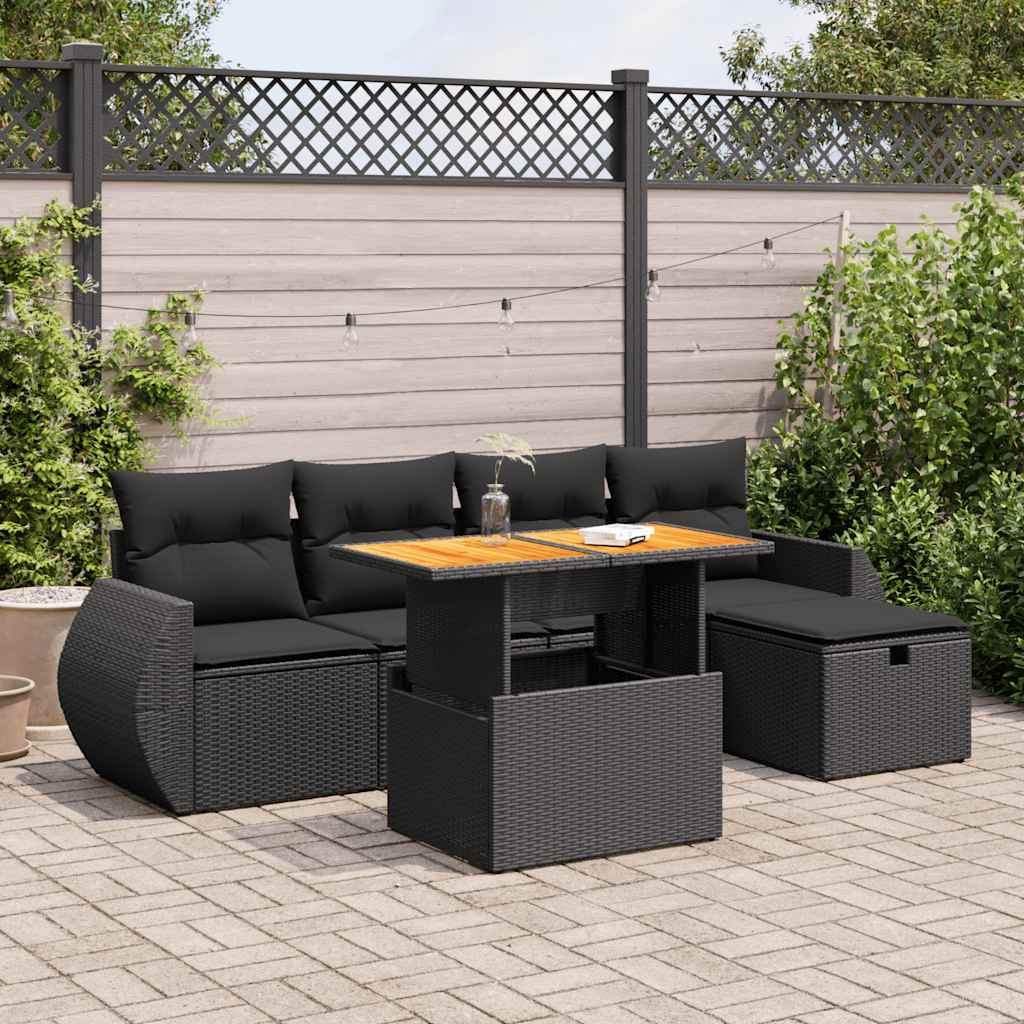 Loungegrupp Med Dynor 6 Delar Svart Konstrotting