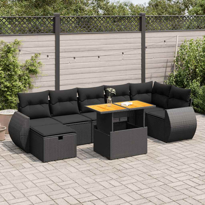 Loungegrupp För Trädgården Med Dynor 8 Delar Svart Konstrotting