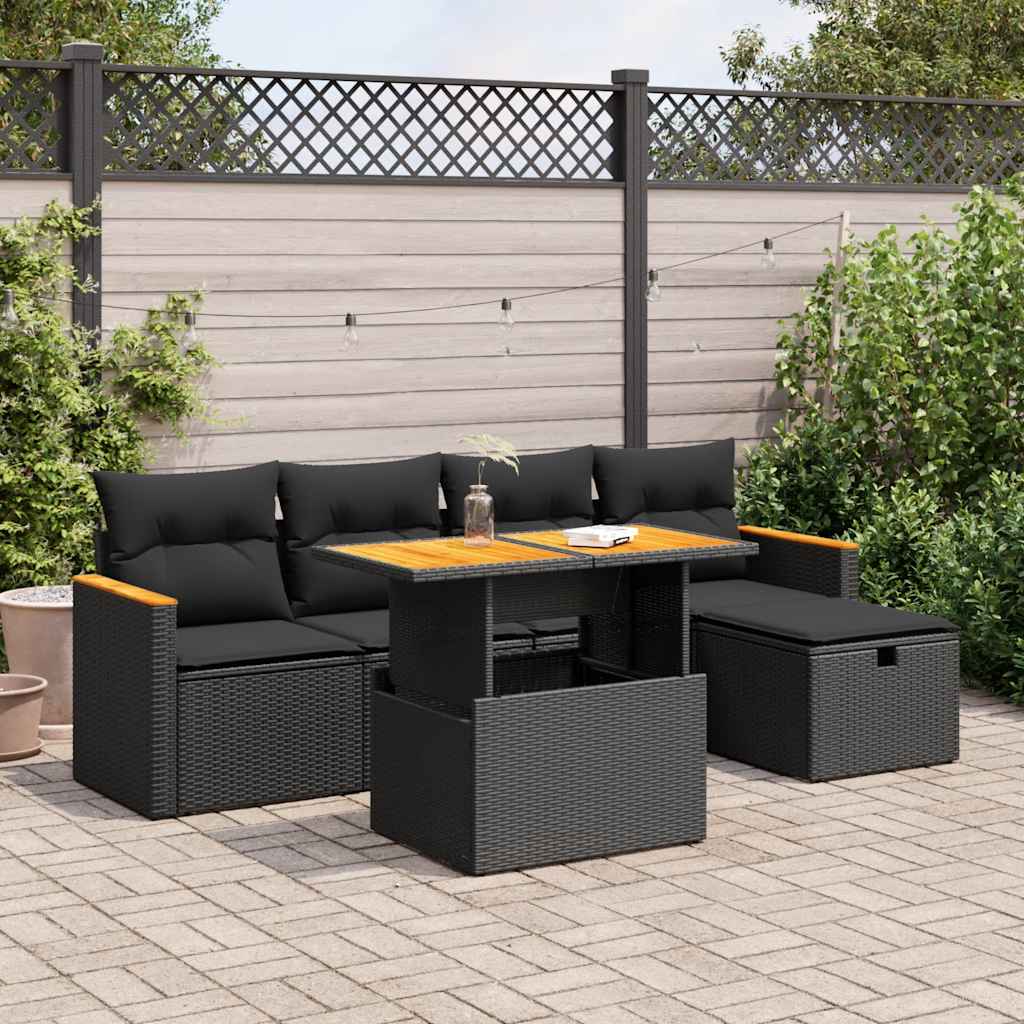 Loungegrupp Med Dynor 6 Delar Svart Konstrotting