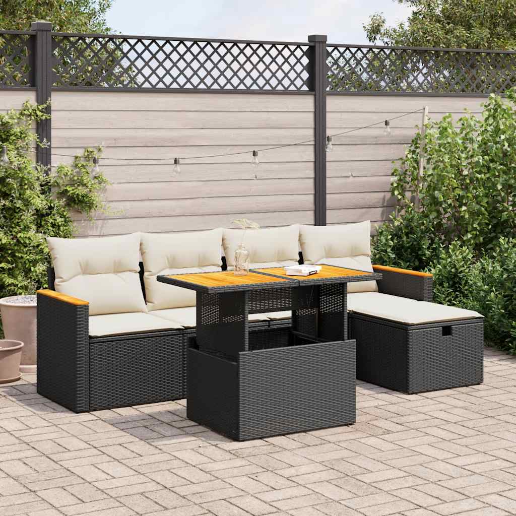 Loungegrupp Med Dynor 6 Delar Svart Konstrotting