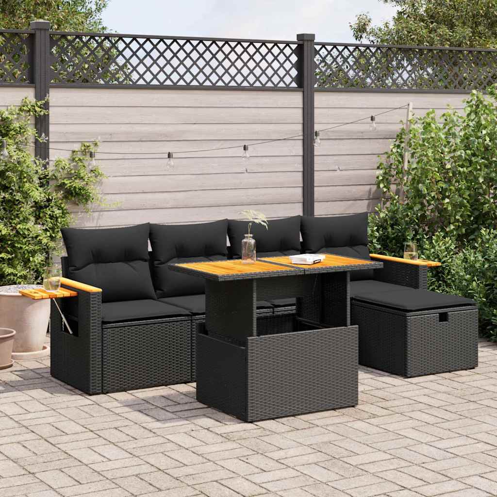 Loungegrupp Med Dynor 6 Delar Svart Konstrotting
