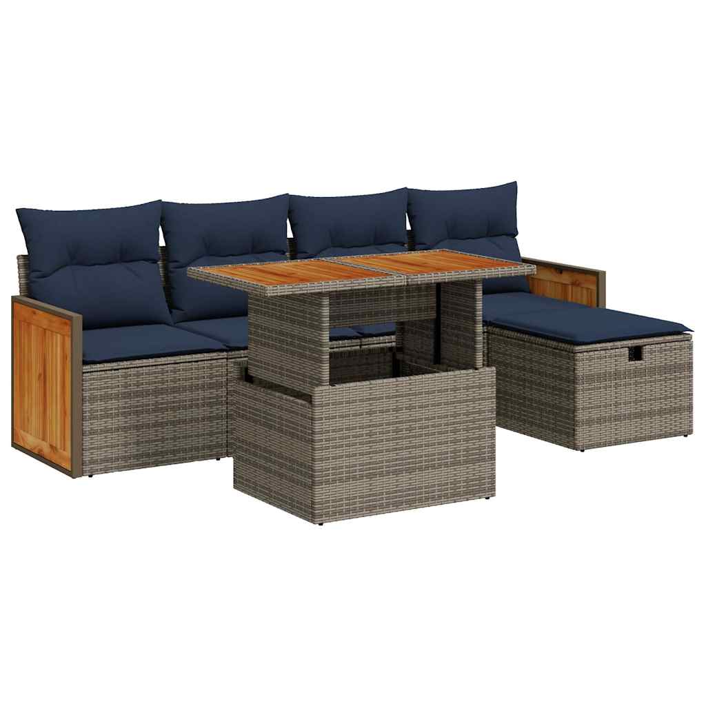 Trädgårdssoffset Med Dynor 6 Delar Konstrotting Akaciaträ