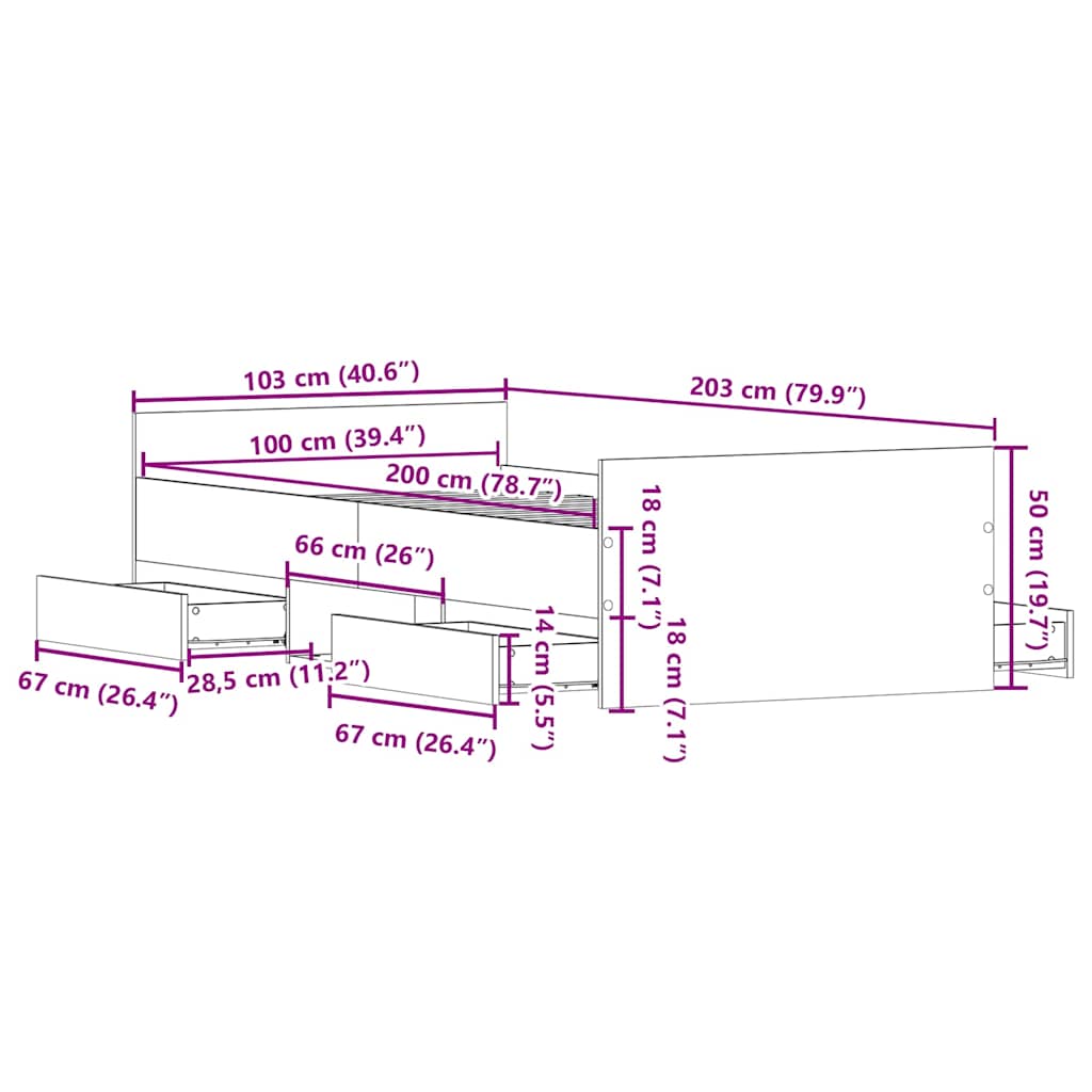 Sängram Utan Madrass 100X200Cm Konstruerat Trä