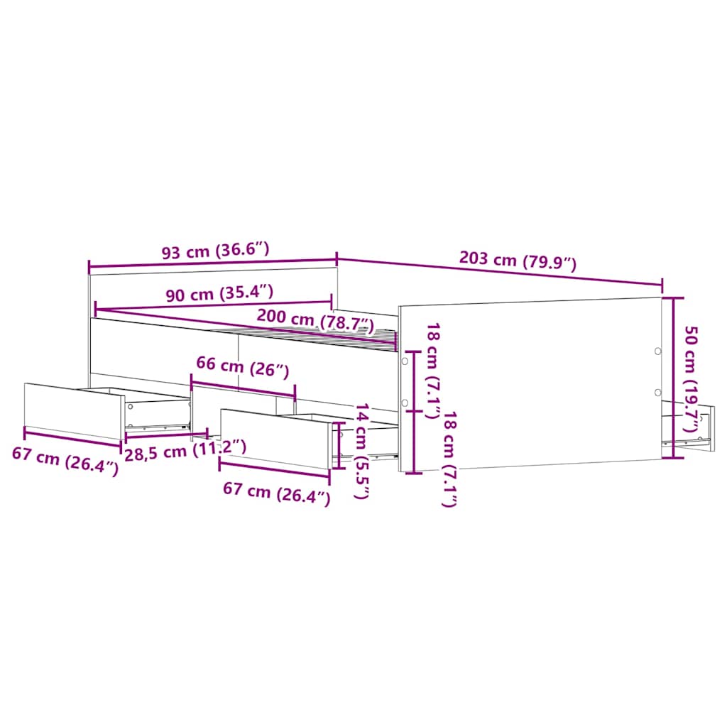 Sängram Utan Madrass Hantverksmässig Ek 90X200Cm