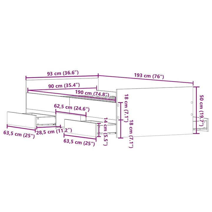 Sängram Utan Madrass 90X190Cm Konstruerat Trä