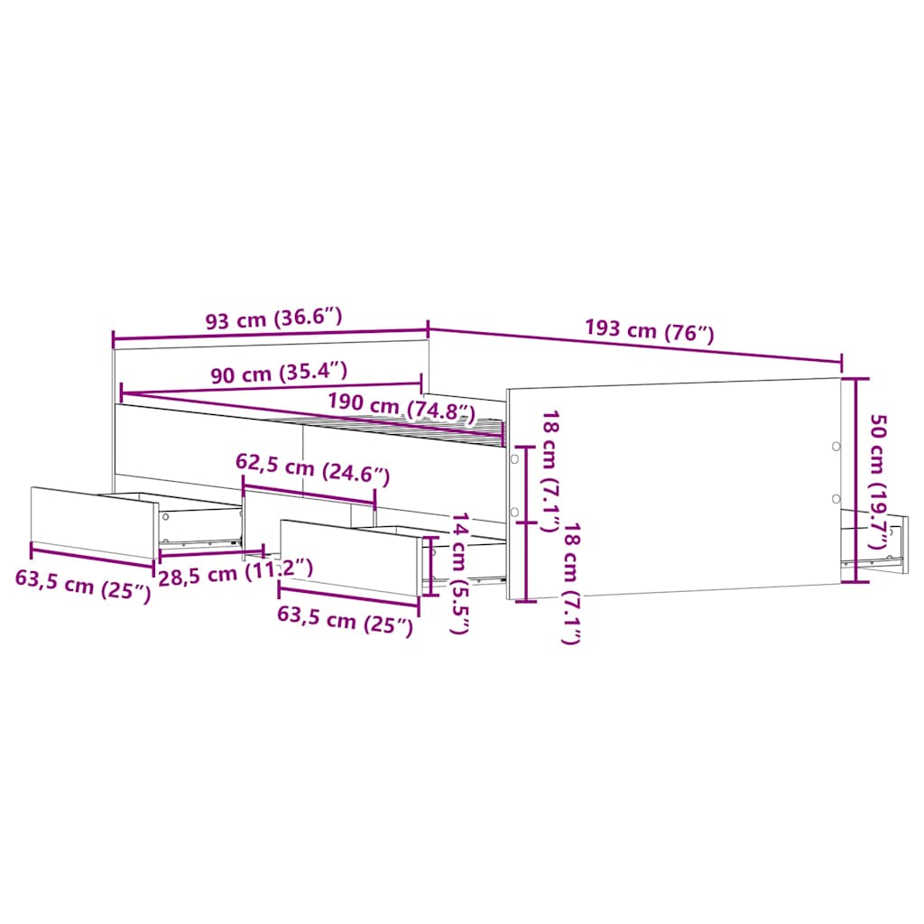 Sängram Utan Madrass 90X190Cm Konstruerat Trä