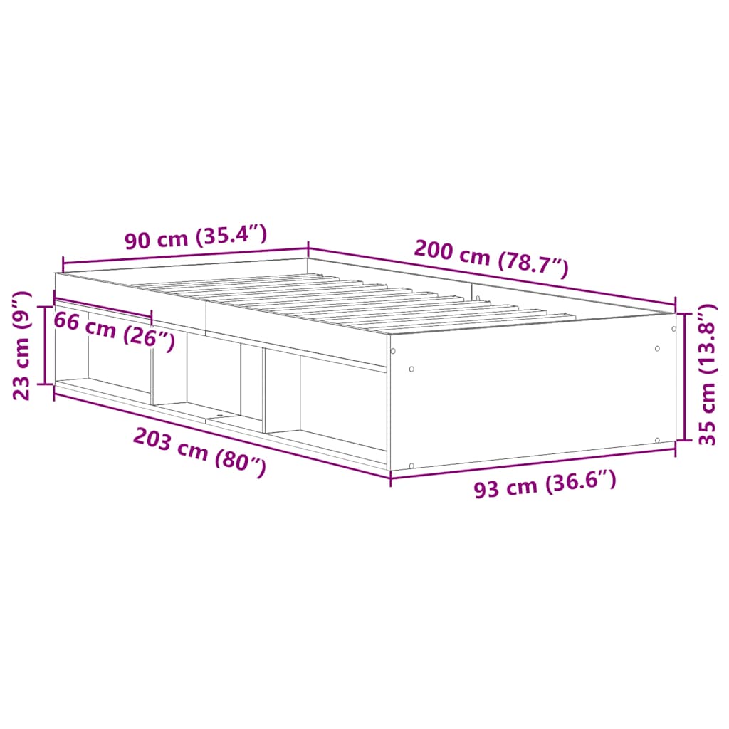 Sängram Utan Madrass 90X200Cm Konstruerat Trä