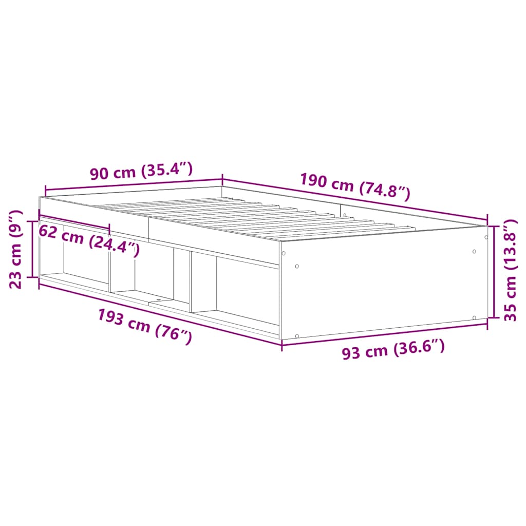 Sängram Utan Madrass 90X190Cm Konstruerat Trä