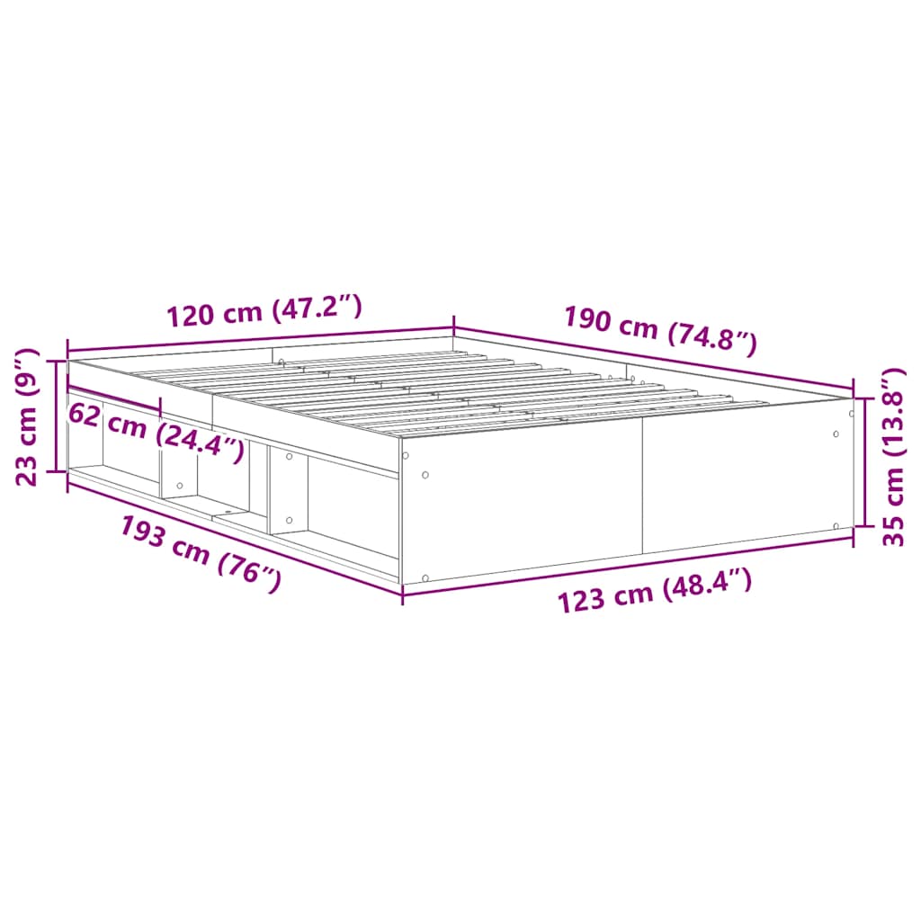 Sängram Utan Madrass 120X190Cm Konstruerat Trä