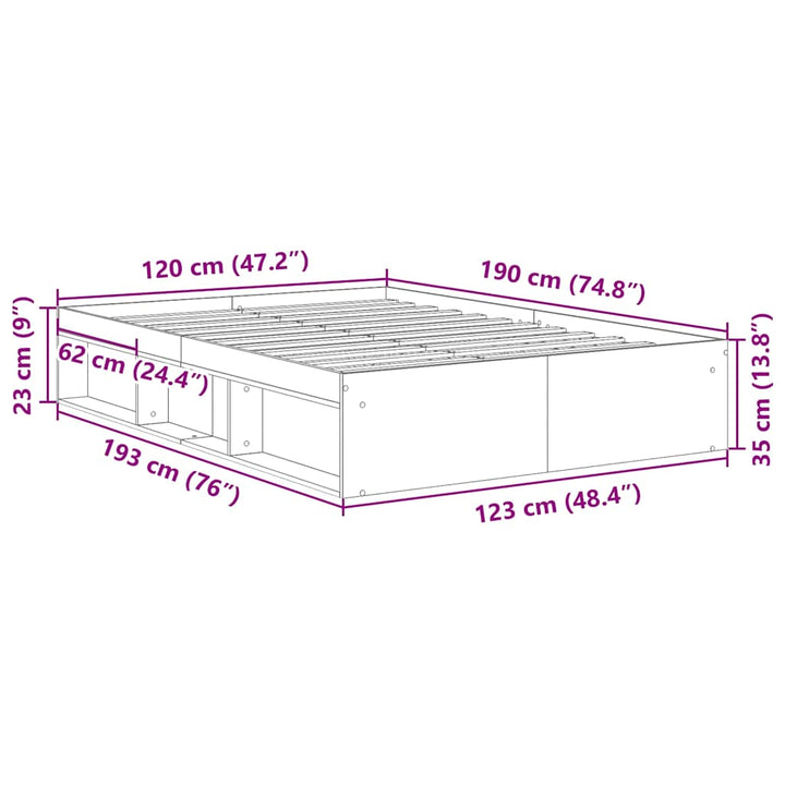 Sängram Utan Madrass Hantverksmässig Ek 120X190Cm
