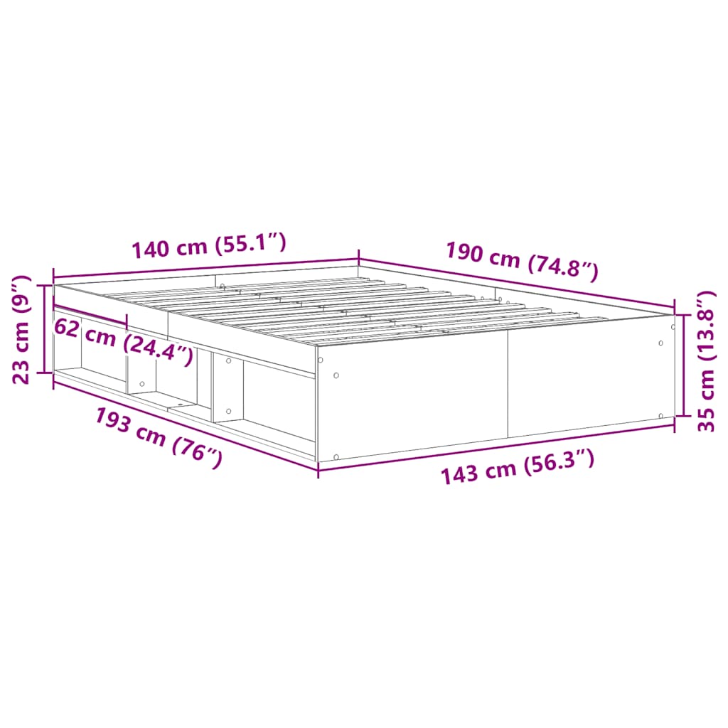 Sängram Utan Madrass 140X190Cm Konstruerat Trä