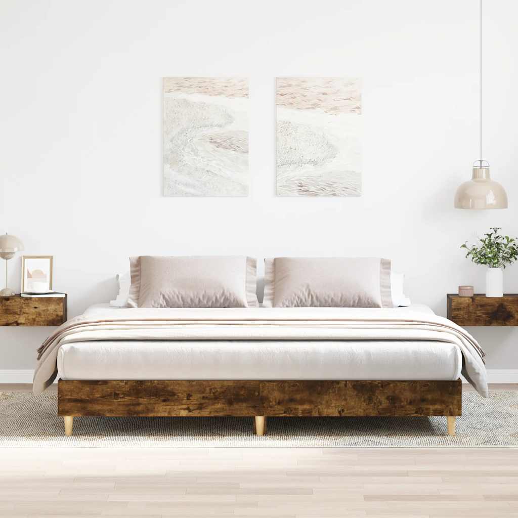 Sängram Utan Madrass Rökt Ek 160X200Cm Konstruerat Trä