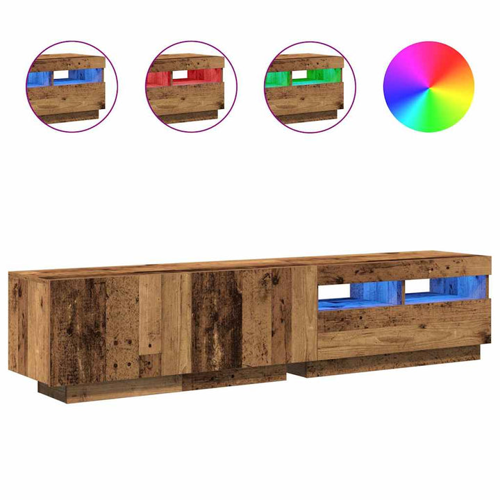 Tv-Bänk Med Led-Lampor Åldrat Trä 180X35X40 Cm Konstruerat Trä