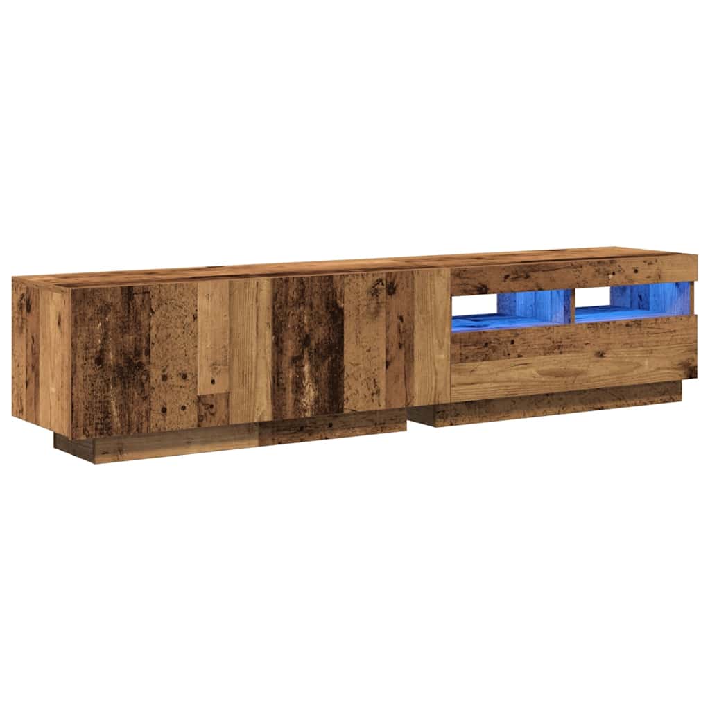 Tv-Bänk Med Led-Lampor Åldrat Trä 180X35X40 Cm Konstruerat Trä
