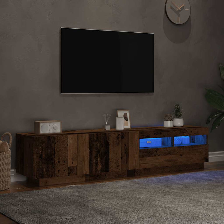 Tv-Bänk Med Led-Lampor Åldrat Trä 180X35X40 Cm Konstruerat Trä