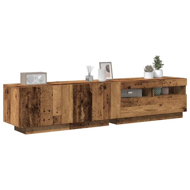 Tv-Bänk Med Led-Lampor Åldrat Trä 180X35X40 Cm Konstruerat Trä