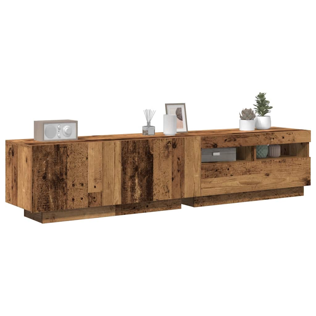 Tv-Bänk Med Led-Lampor Åldrat Trä 180X35X40 Cm Konstruerat Trä