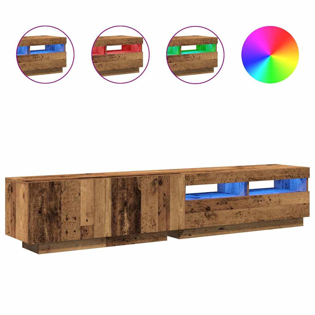 Tv-Bänk Med Led-Lampor Åldrat Trä 200X35X40 Cm Konstruerat Trä