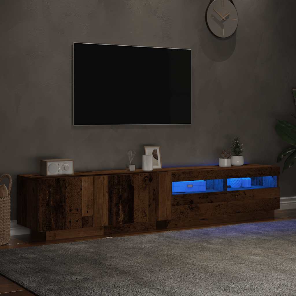 Tv-Bänk Med Led-Lampor Åldrat Trä 200X35X40 Cm Konstruerat Trä