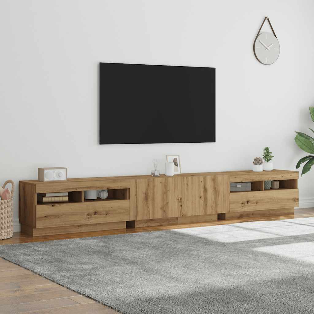 Tv-Bänk Med Led-Lampor 260X35X40 Cm Konstruerat Trä