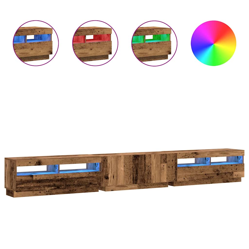Tv-Bänk Med Led-Lampor Åldrat Trä 300X35X40 Cm Konstruerat Trä