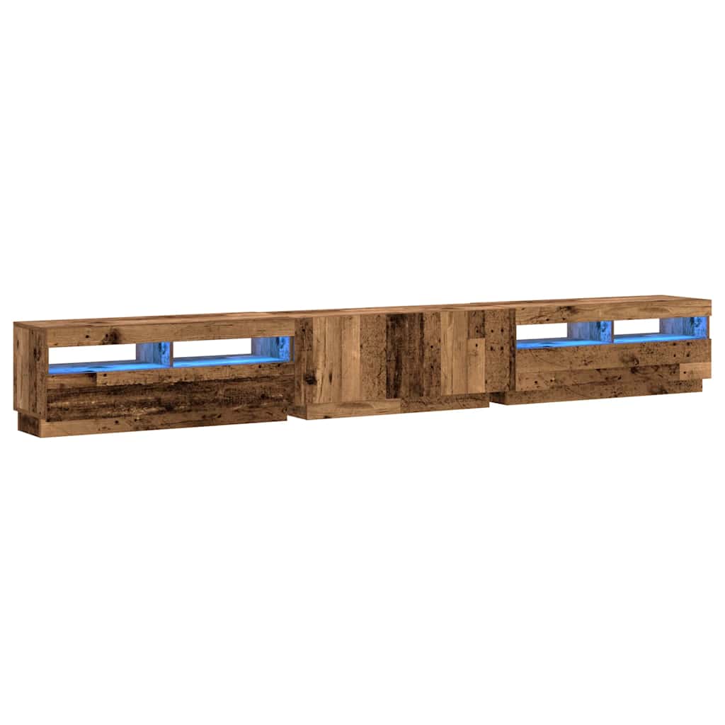 Tv-Bänk Med Led-Lampor Åldrat Trä 300X35X40 Cm Konstruerat Trä