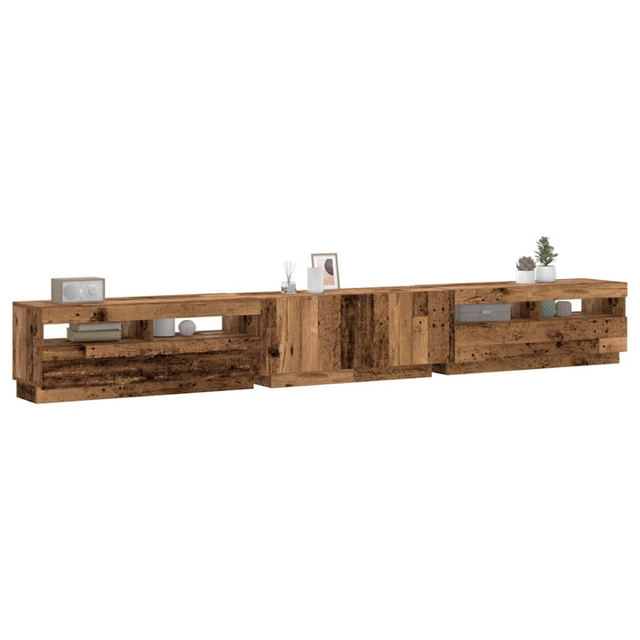 Tv-Bänk Med Led-Lampor Åldrat Trä 300X35X40 Cm Konstruerat Trä