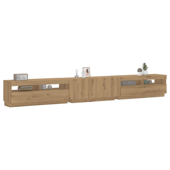 Tv-Bänk Med Led-Lampor Åldrat Trä 300X35X40 Cm Konstruerat Trä
