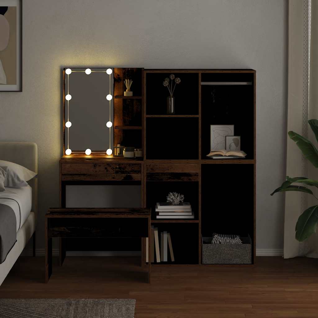 Toalettbordsset Med Led Konstruerat Trä