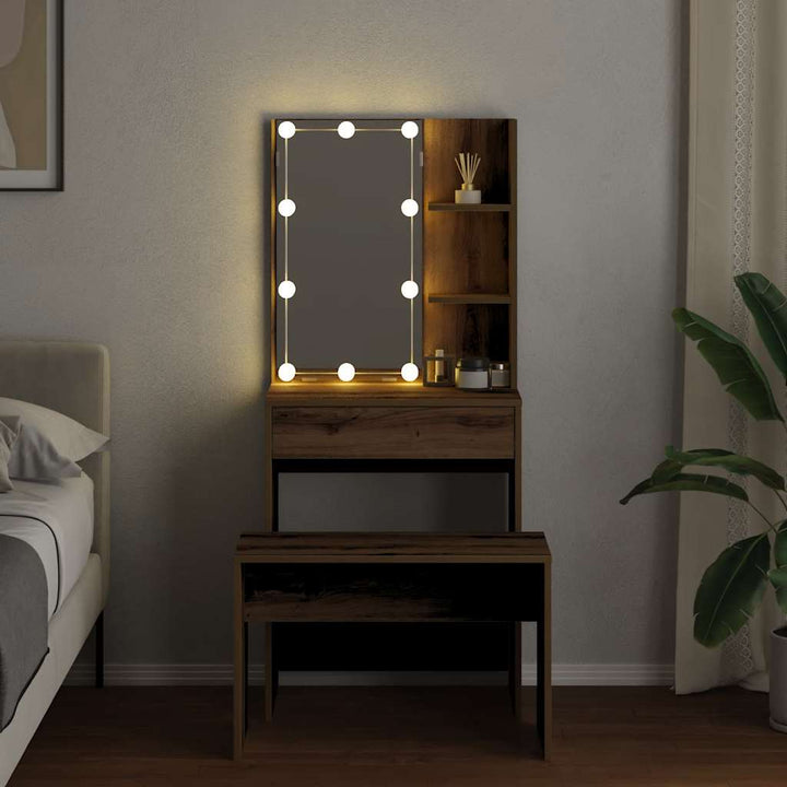 Sminkbordsset Med Led Konstruerat Trä