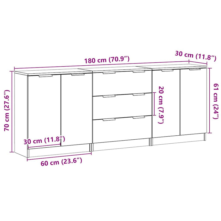 Skänkar 3 Delar Ek 60X30X70 Cm Konstruerat Trä