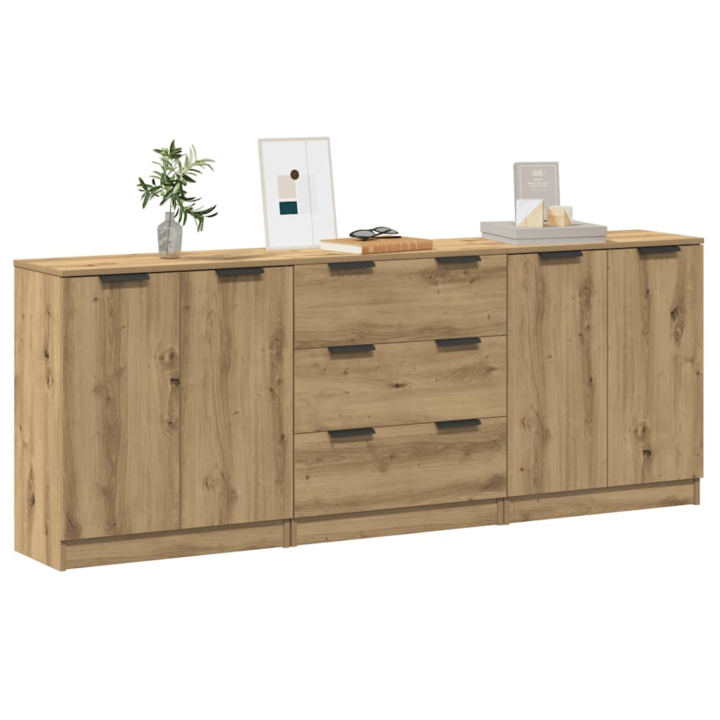 Skänkar 3 Delar Ek 60X30X70 Cm Konstruerat Trä