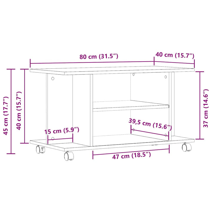 Tv-Bänk Med Hjul 80X40X45 Cm Konstruerat Trä