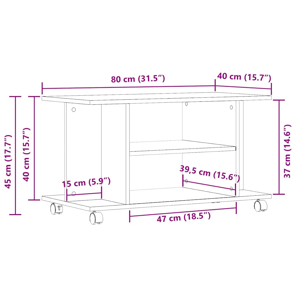 Tv-Bänk Med Hjul 80X40X45 Cm Konstruerat Trä