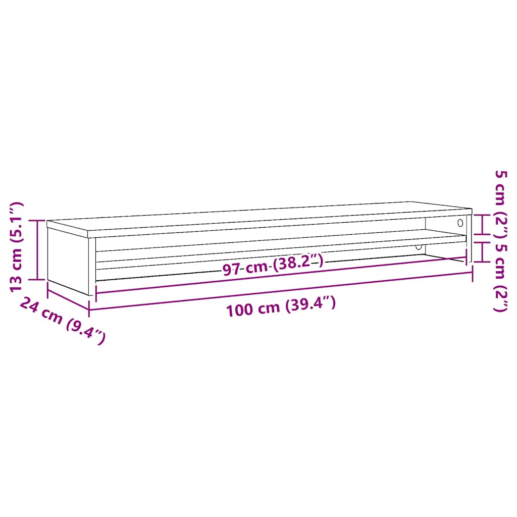 Monitorstativ Svart Ek 100X24X13 Cm Konstruerat Trä