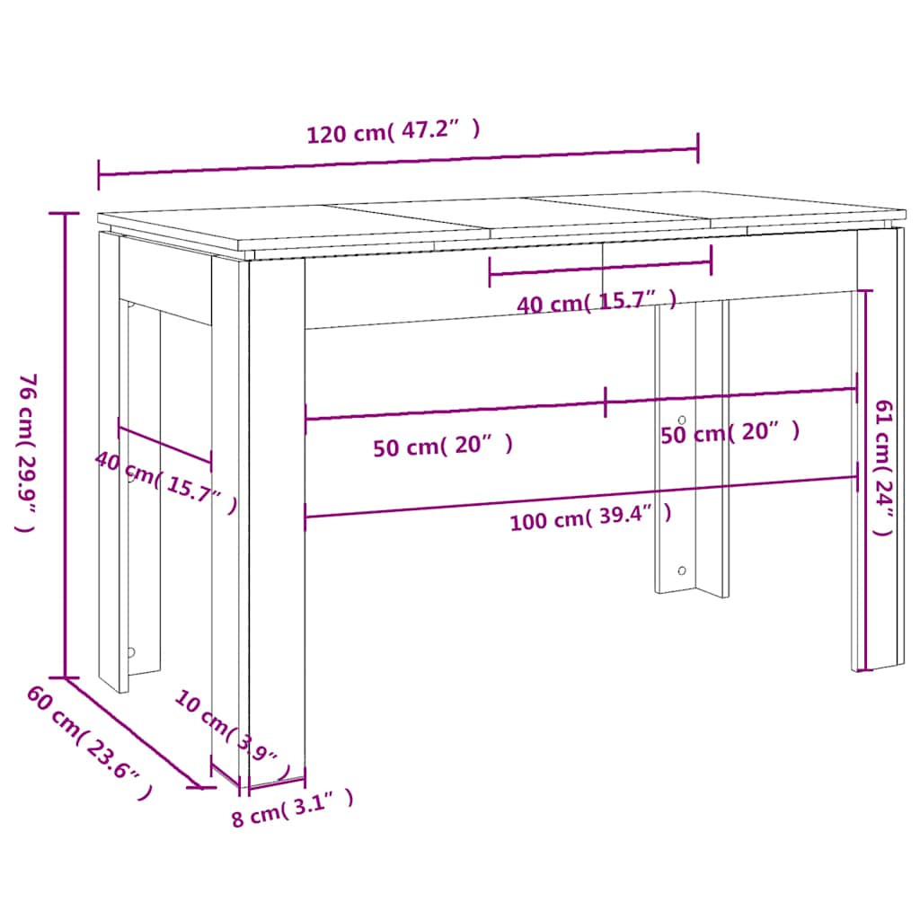 Matbord 120X60X76 Cm Konstruerat Trä