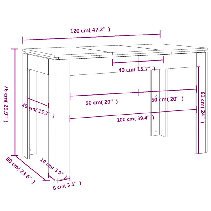 Matbord 120X60X76 Cm Konstruerat Trä