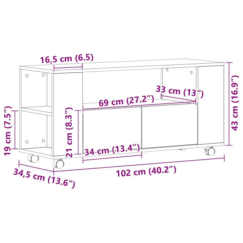 Tv-Bänk Med Hjul 102X34,5X43 Cm Konstruerat Trä