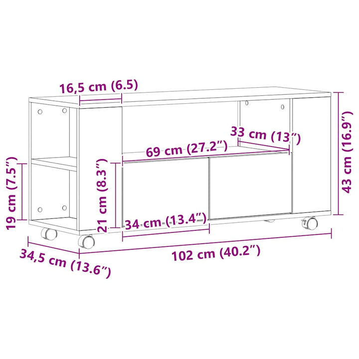 Tv-Bänk Med Hjul 102X34,5X43 Cm Konstruerat Trä