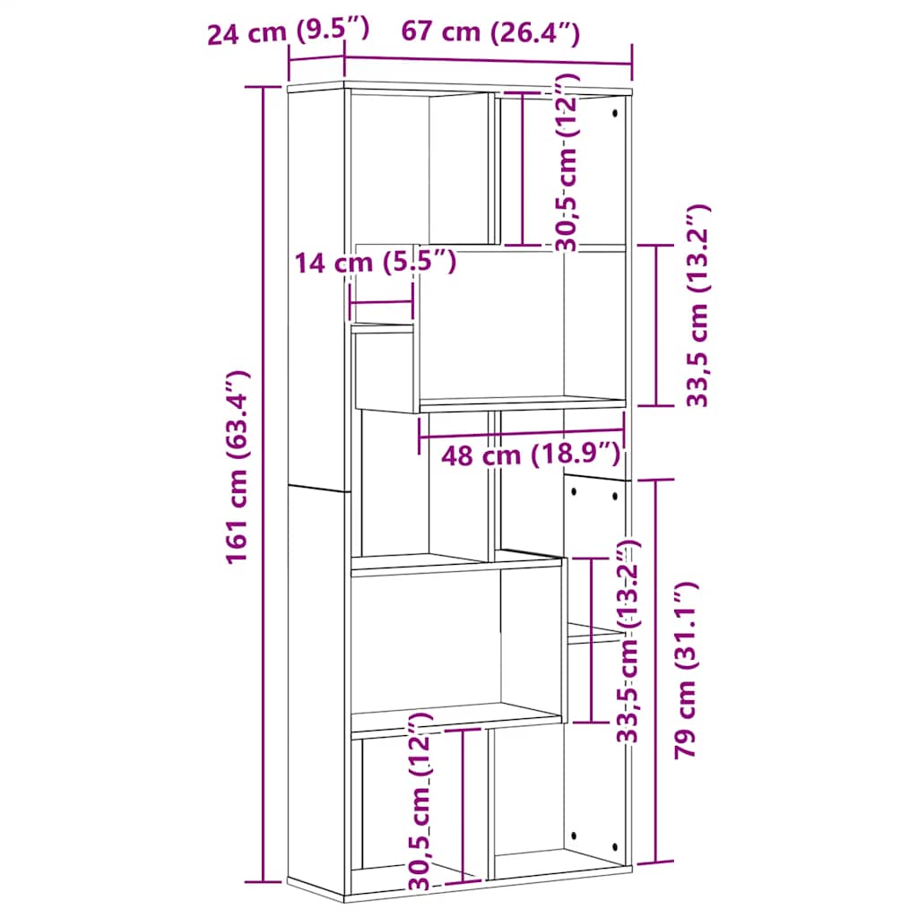 Bokhylla 67X24X161 Cm Konstruerat Trä