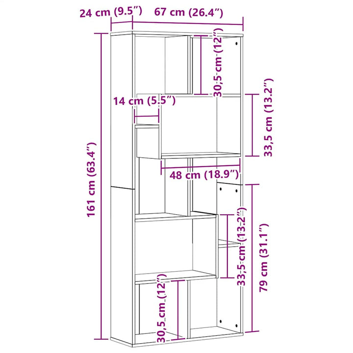 Bokhylla 67X24X161 Cm Konstruerat Trä
